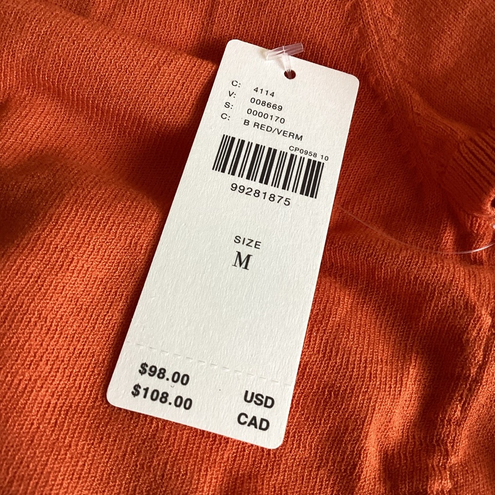 Anthropologie Cardigan Ruched Short-Sleeve V-Neck Sweater NEW Orange - Picture 10 of 12